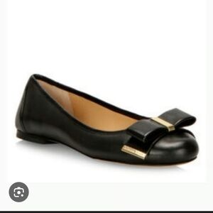 Michael Kors Kiera Signature Bow Black Gold Flats Sz 5